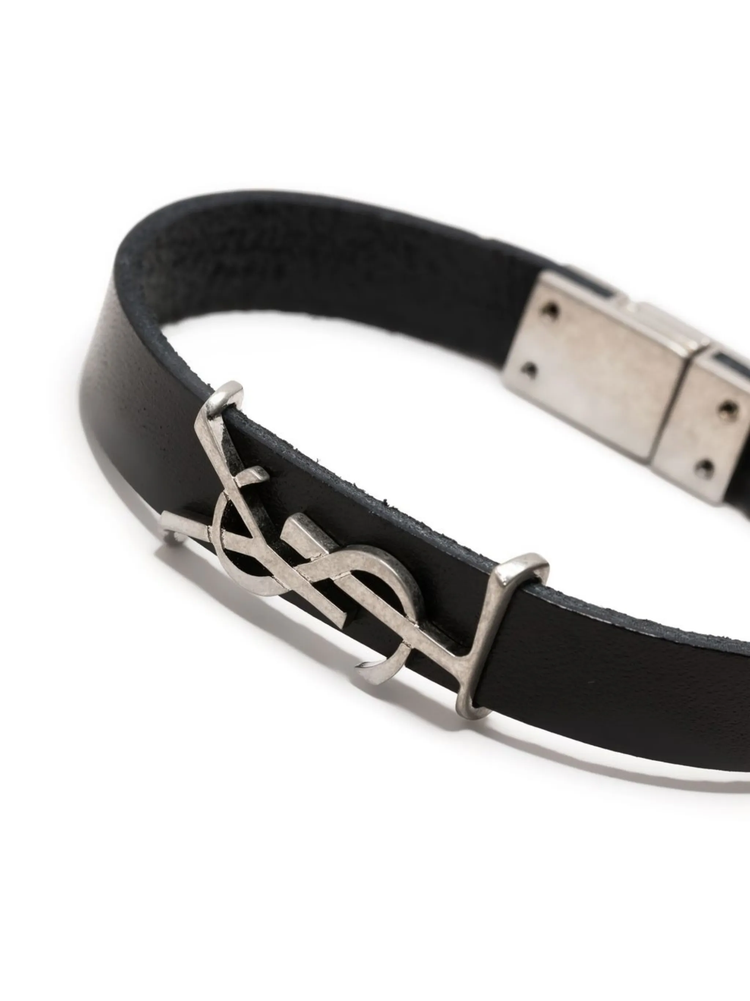 YSL leather logo-plaque bracelet