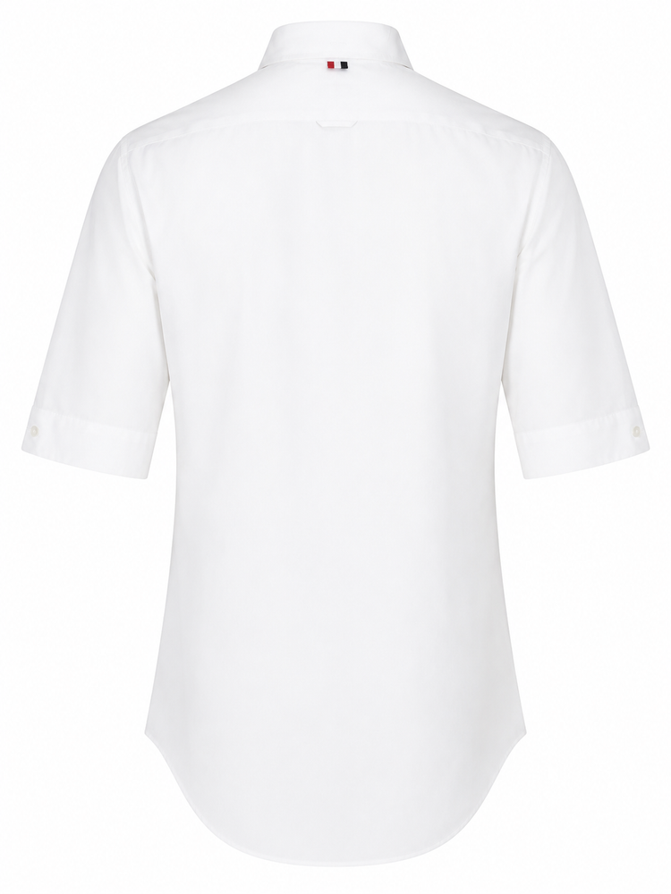 CLASSIC FIT SHORT SLEEVE SHIRT W/ RWB GROSGRAIN PLACKET IN SOLID POPLIN