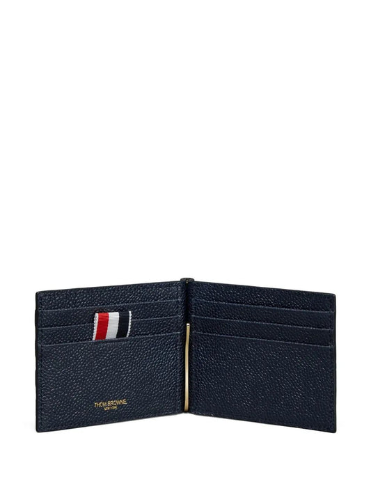 MONEY CLIP WALLET W/ SIDE 4 BAR STRIPES IN PEBBLE GRAIN LEATHER