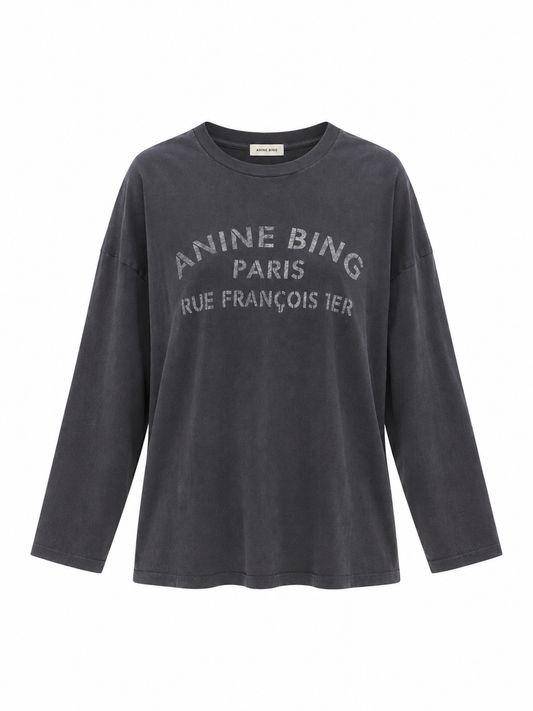 IVAN LONG SLEEVE PARIS STENCIL - WASHED BLACK