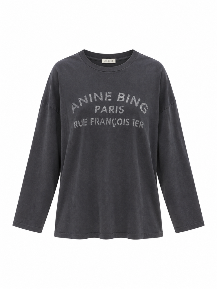 IVAN LONG SLEEVE PARIS STENCIL - WASHED BLACK