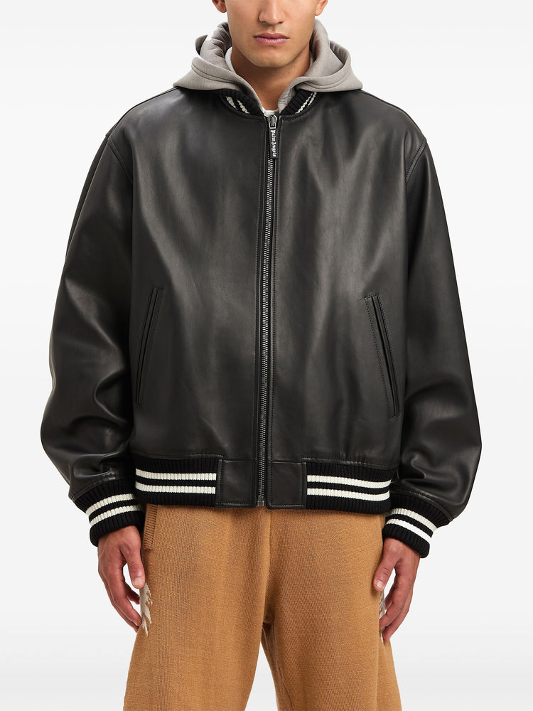 CURVED LOGO LEATHER BOMBER BLACK - OFF W