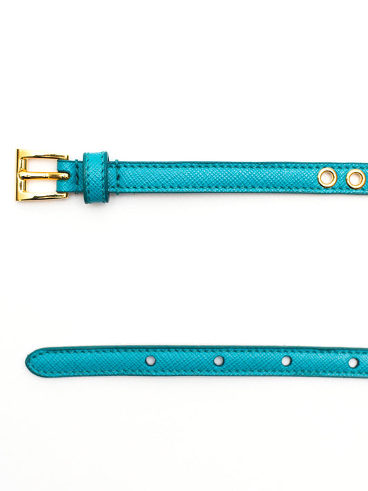 PRADA skinny eyelet belt turquoise