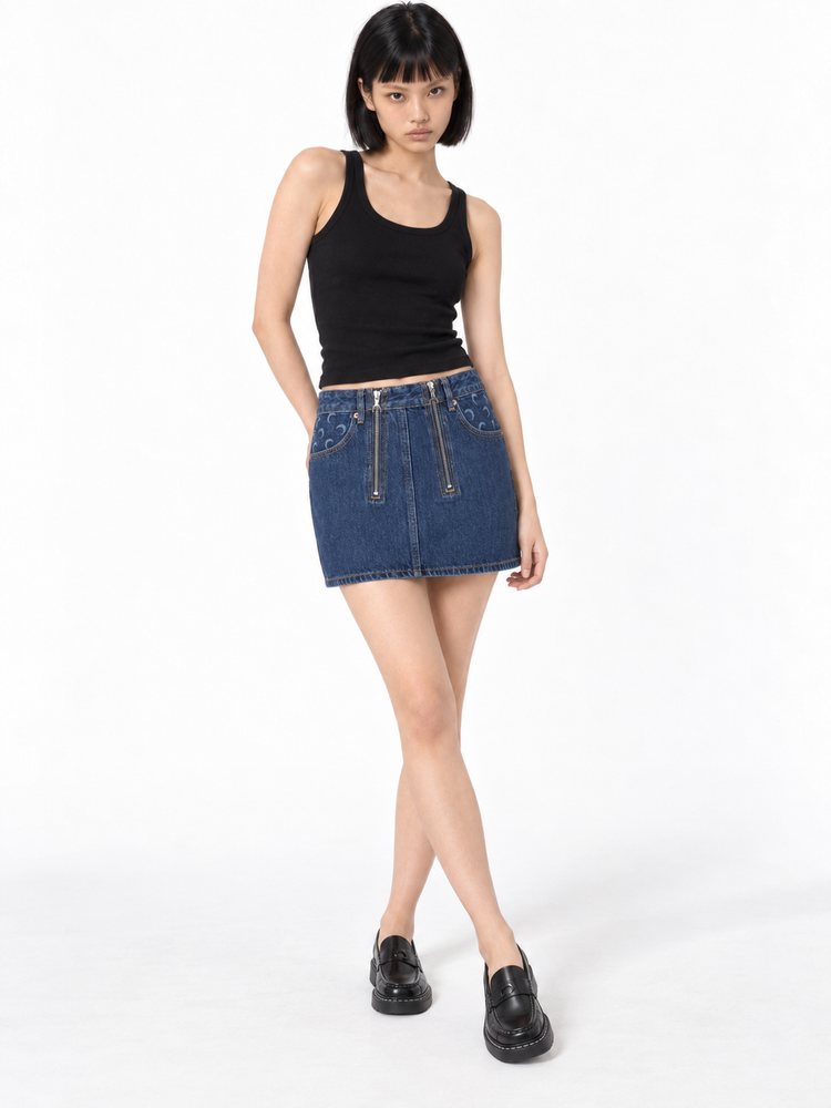 MIDNIGHT BLUE ZIPPED MINI SKIRT