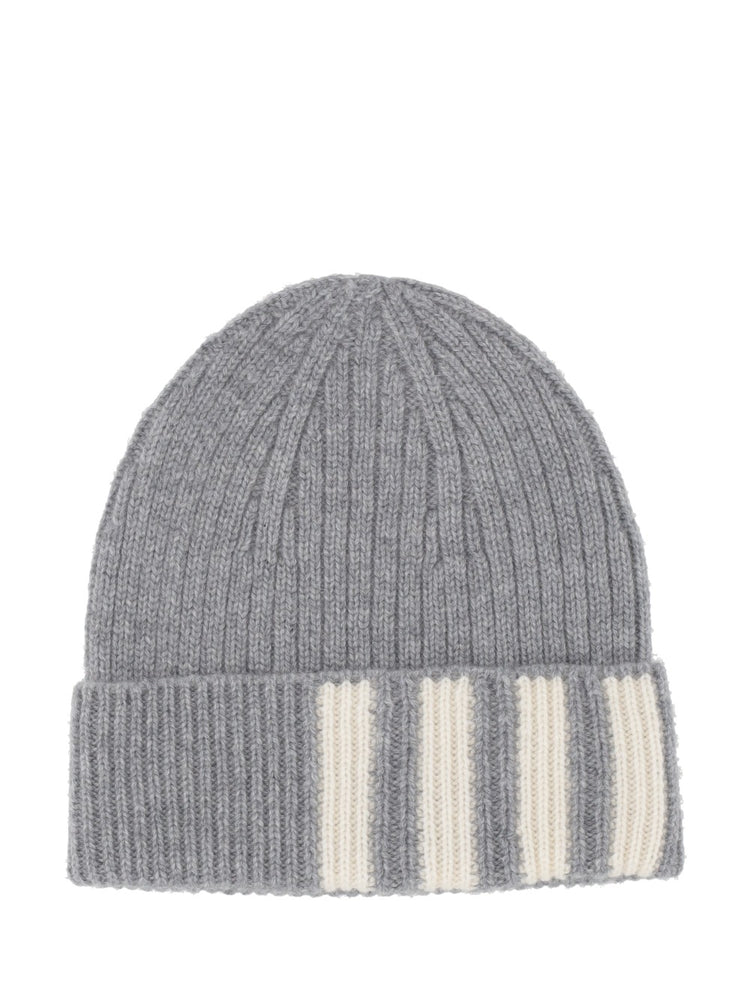 RIB HAT W/ 4 BAR STRIPE IN CASHMERE