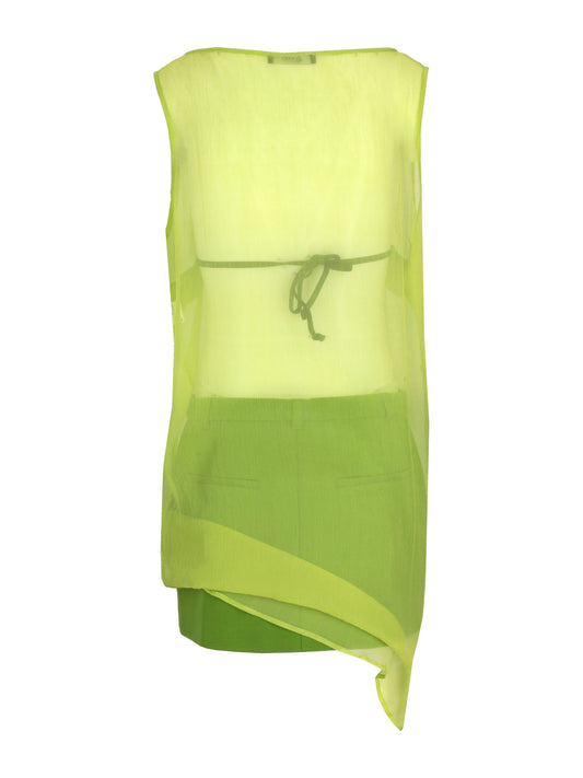 LA ROSE green silk long dress with rouches