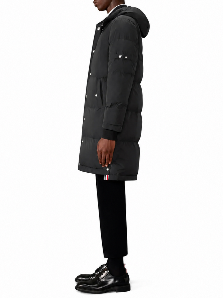 DOWNFILLED SNAP FRONT DETACHABLE HOOD COAT W/ SELF ARMBAND (42") IN POLY TECH O.P.