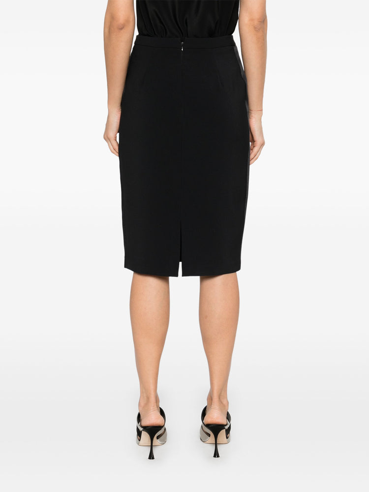 satin-trim crepe midi skirt