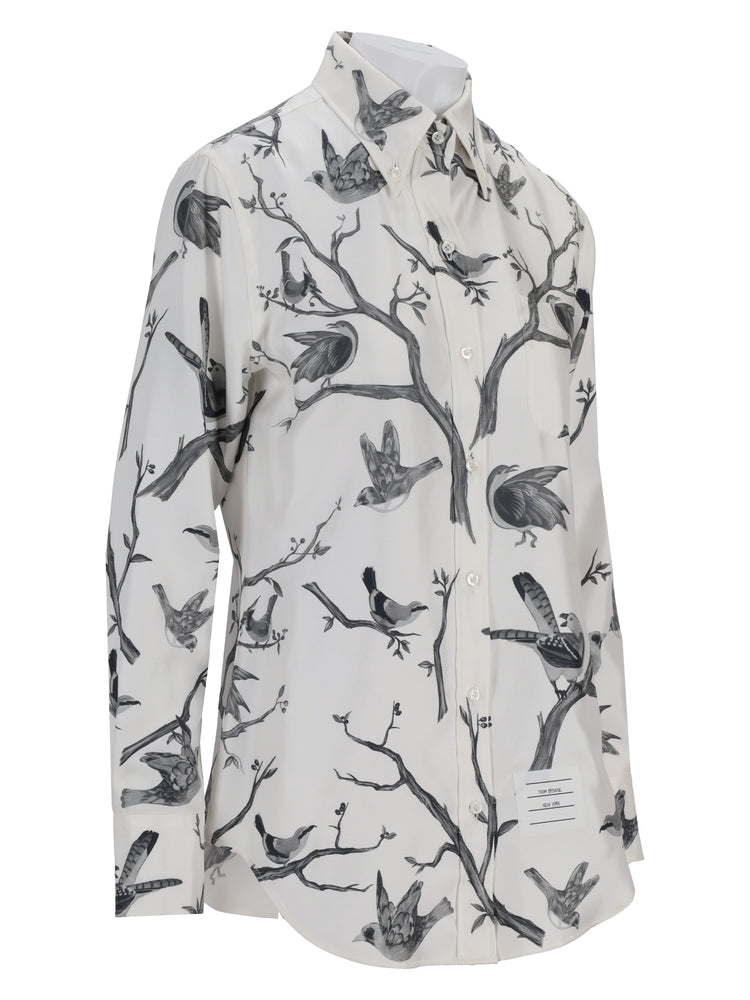 CLASSIC LONG  SLEEVE BUTTON DOWN POINT COLLAR SHIRT IN ENGINEERED BIRD TOILE  PRINTED SILK TWILL
