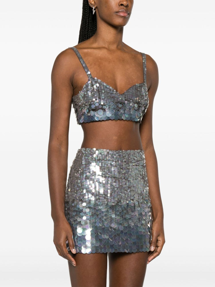 iridescent sequin cropped top