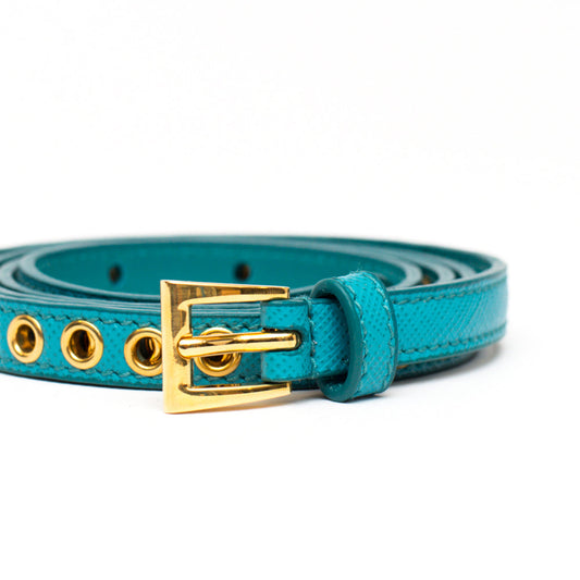 PRADA skinny eyelet belt turquoise