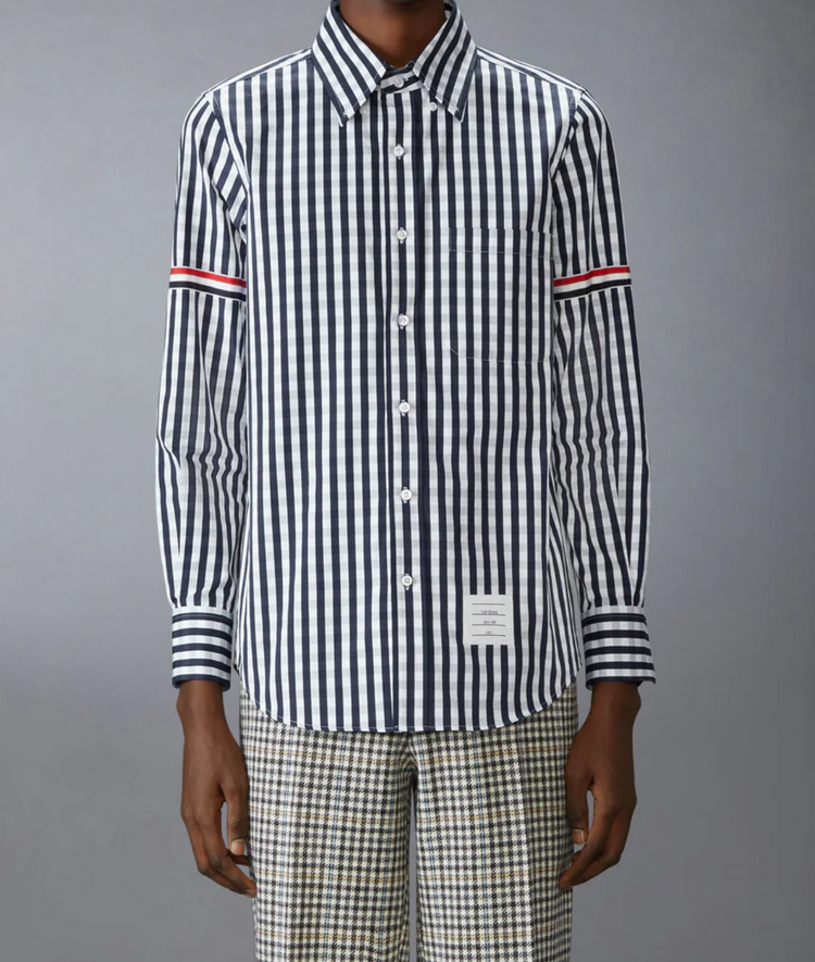 STRAIGHT FIT PC L/S SHIRT W/GG ARMBAND IN GINGHAM CHECK POPLIN