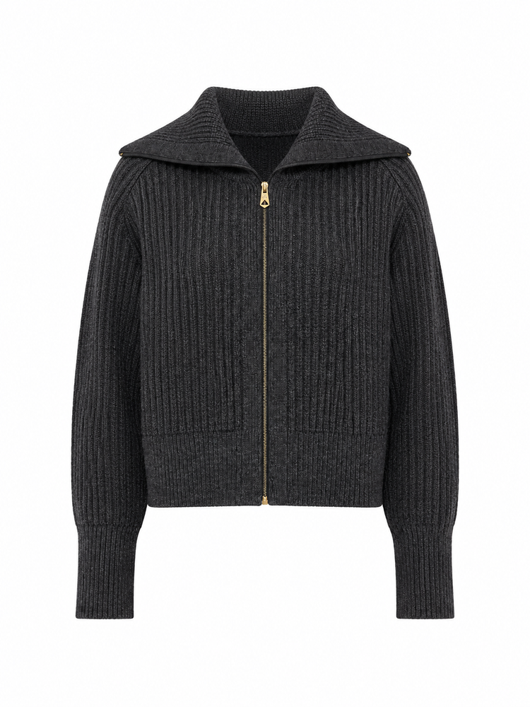 WOMENS KNITTED CARDI ZIP THRU