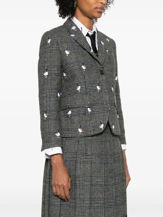 FIT 3 - HIGH ARMHOLE SPORTCOAT W/ HALF DROP SATIN STITCH GOOSE IN PRINCE OF WALES HUNTING TWEED