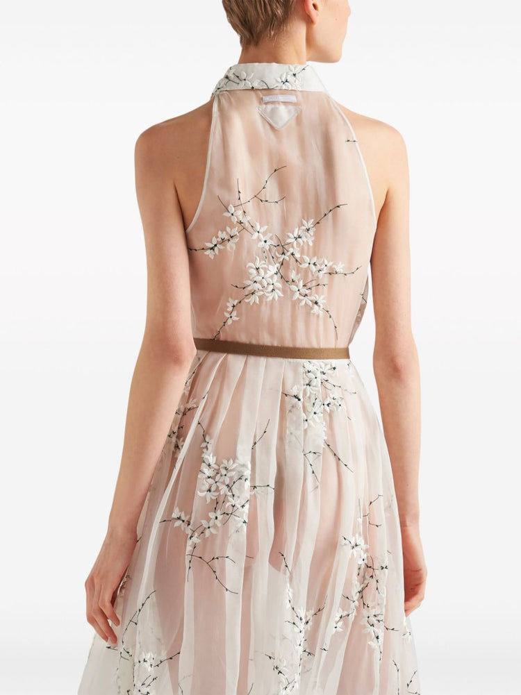 floral-embroidered silk midi dress