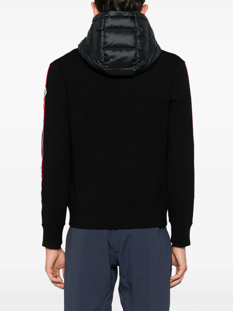 knitted-panels hooded puffer jacket