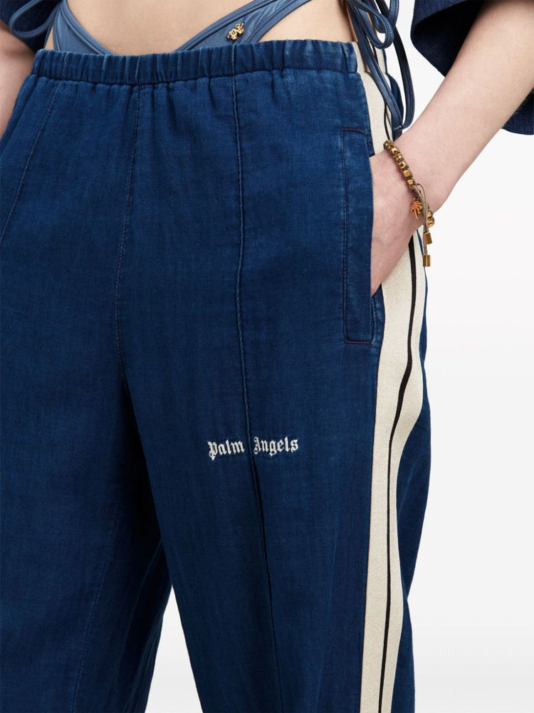 side-stripe chambray trousers