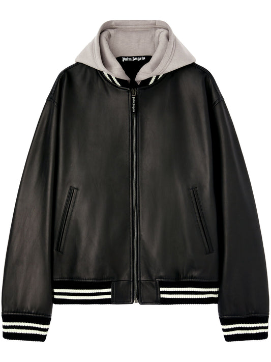 CURVED LOGO LEATHER BOMBER BLACK - OFF W