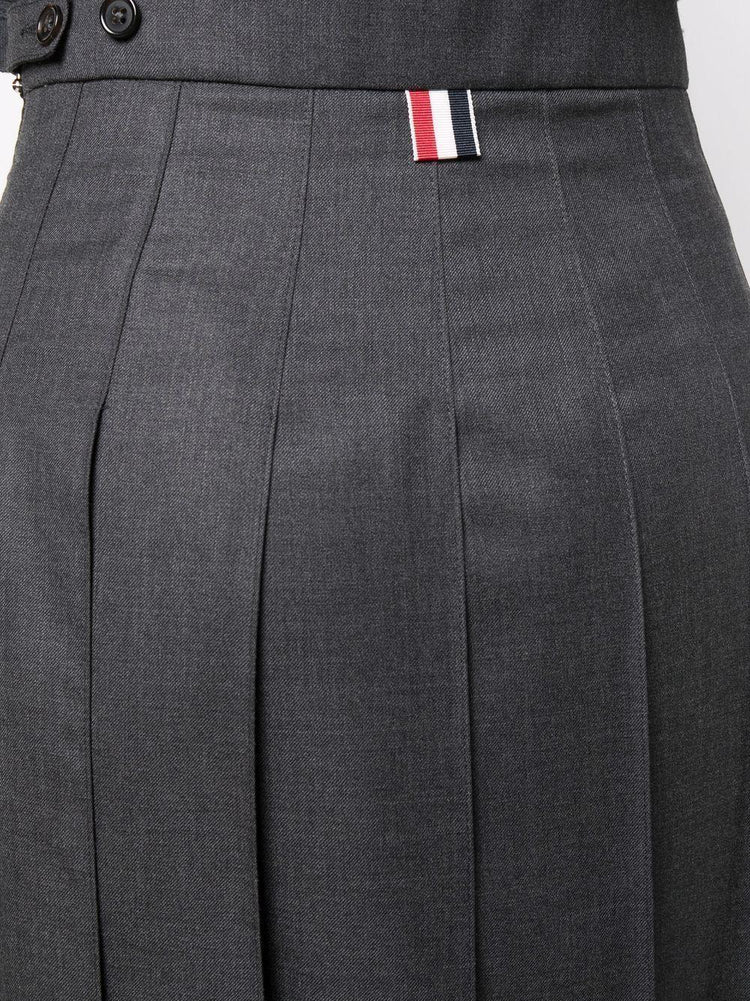 THOM BROWNE DARK GREY SUPER 120's TWILL BELOW KNEE PLEATED SKIRT