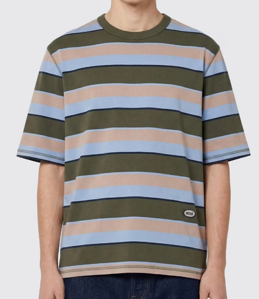 TEESHIRT MANCHES COURTES RAYE FIT OVERSIZE AVEC PATCH AMI OVALE