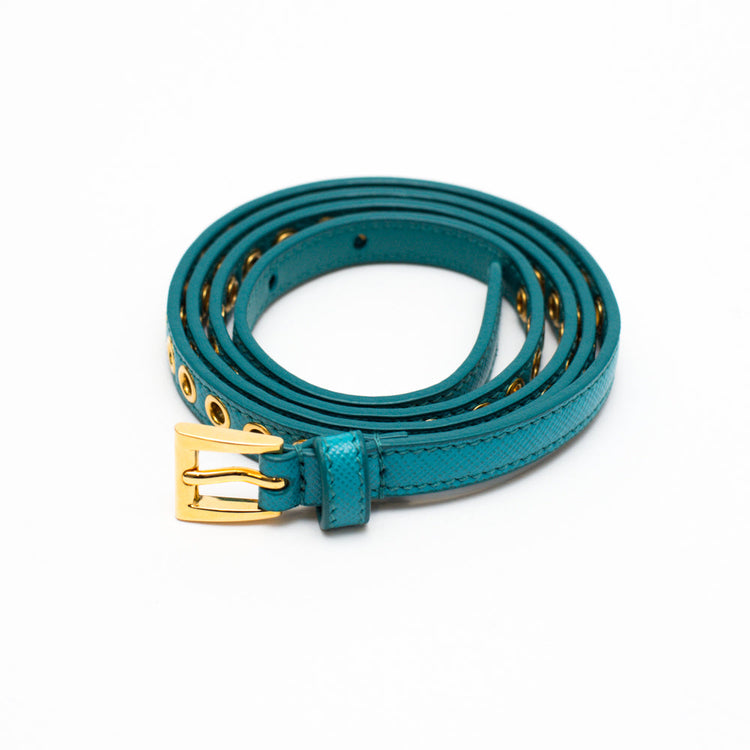 PRADA skinny eyelet belt turquoise