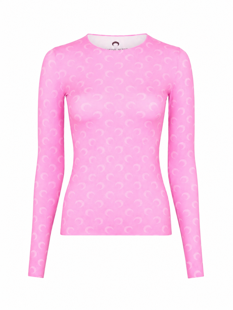 MOON PRINTED JERSEY LS CREWNECK TOP