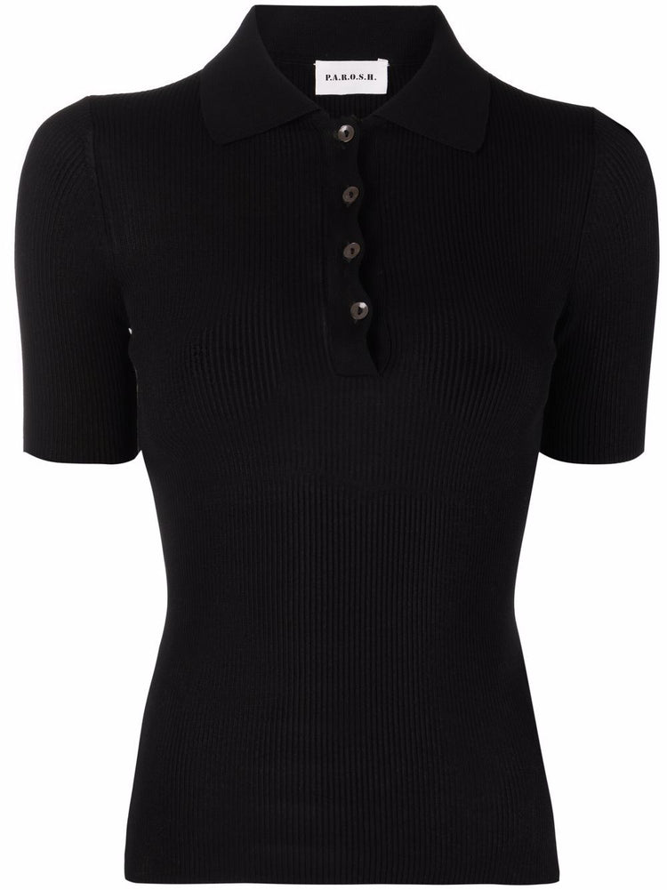 polo-collar knitted top