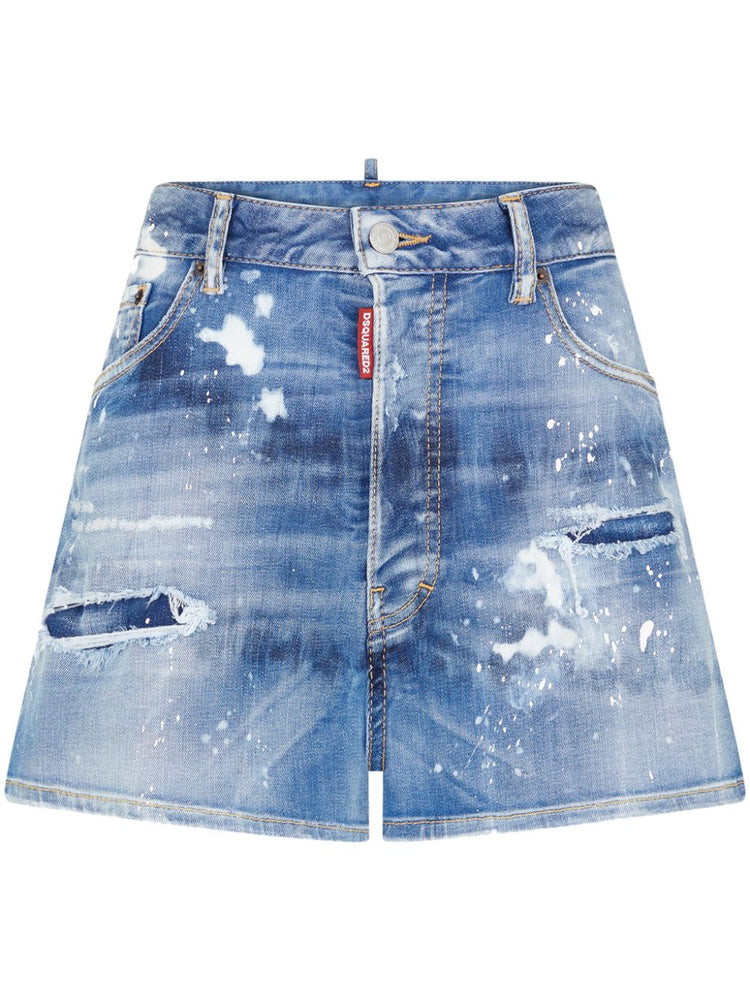 logo-tag distressed denim shorts