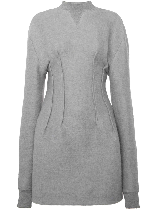 textured long-sleeve hourglass dress