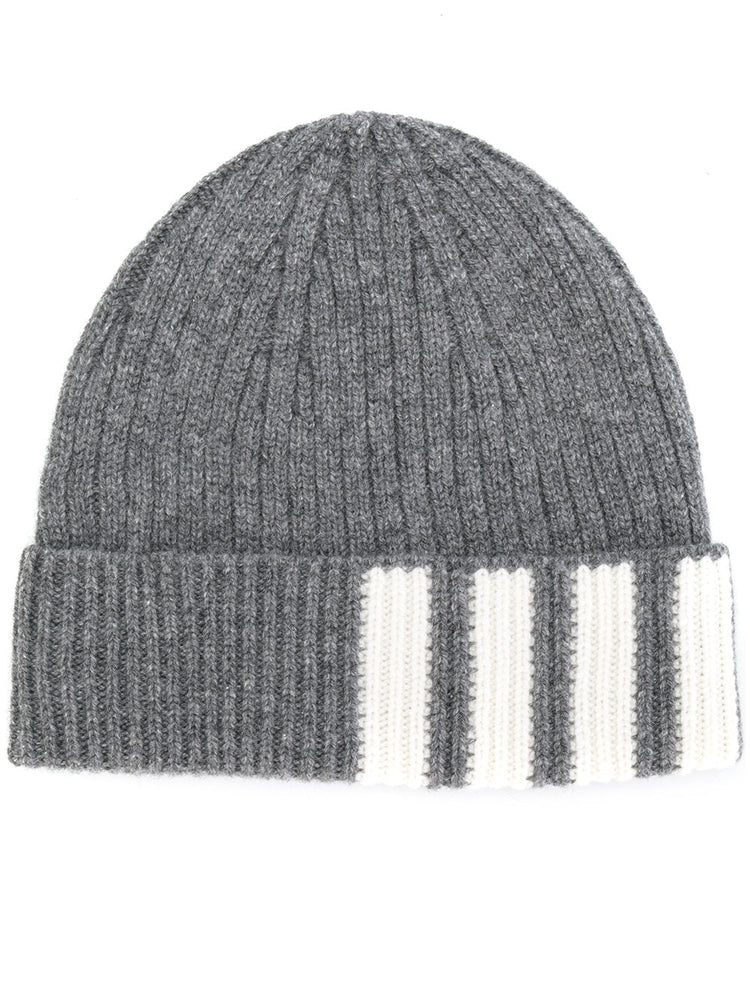 RIB HAT W/ 4 BAR STRIPE IN CASHMERE