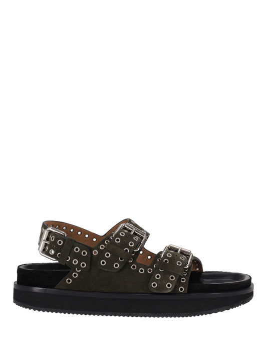 ISABEL MARANT Ophie leather sandals KHAKI