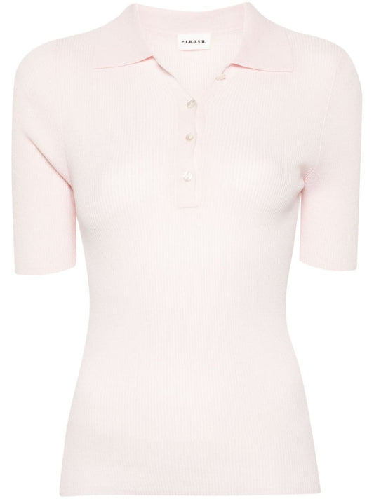 polo-collar knitted top