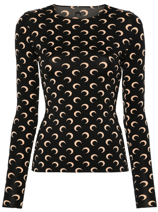 MOON PRINTED JERSEY LS CREWNECK TOP