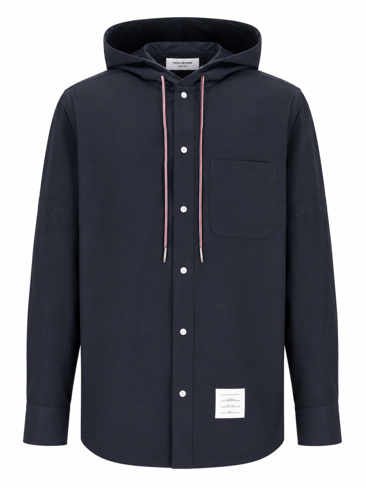 HOODED STRAIGHT FIT L/S SHIRT W/ RWB CUFF DETAIL AND CFRONT PLACKET AND SELF ARMBAND IN POLY COTTON