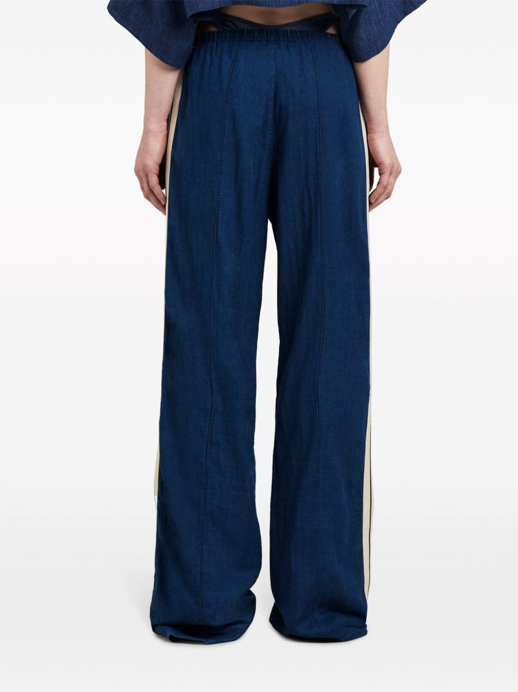 side-stripe chambray trousers