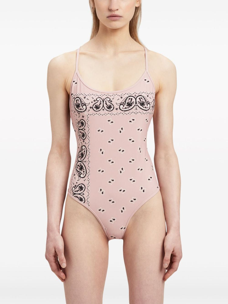 paisley-print criss-cross swimsuit