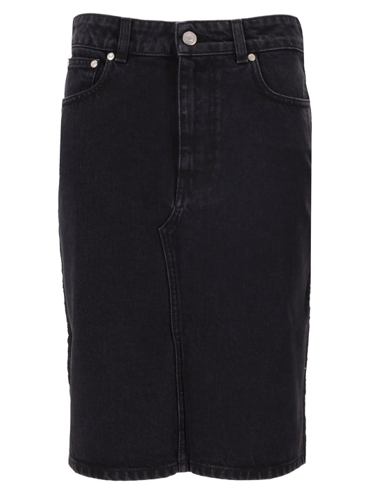 BLACK DENIM LACE SKIRT