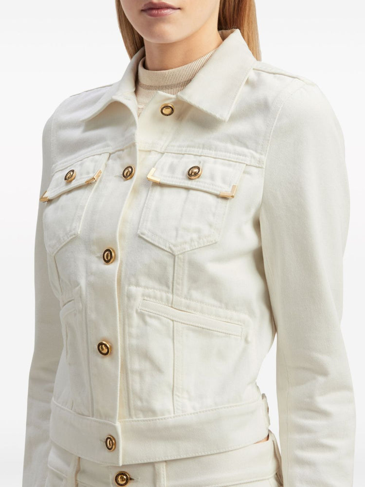 spread-collar cotton denim jacket