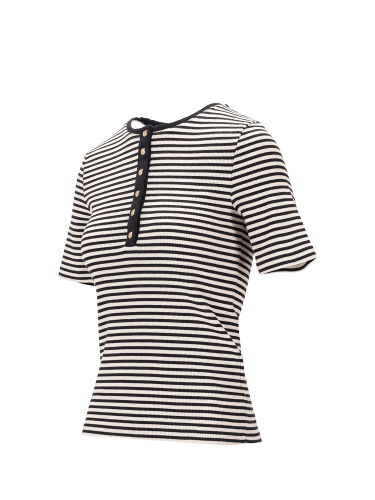 ALESSIA TEE - CREAM AND BLACK STRIPE
