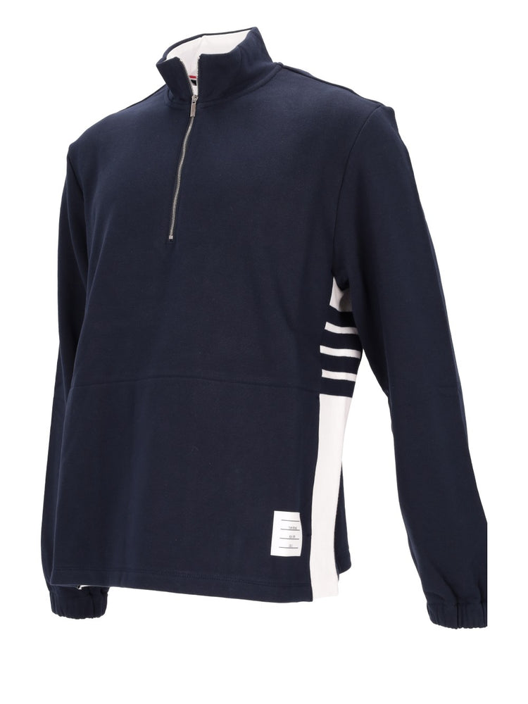 FUNNEL NECK HALF ZIP PULLOVER W/ ENGINEERED 4 BAR IN COLOR BLOCKED SOLID CLASSIC LOOPBACK JERSEY