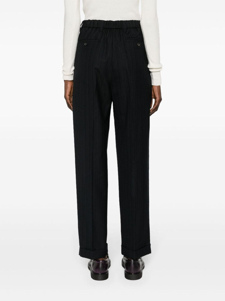 high-waisted pinstripe tailored trousers