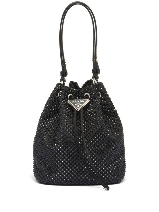 PRADA mini crystal-embellished satin bucket bag