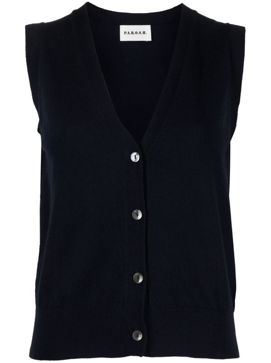 V-neck fine-knit vest