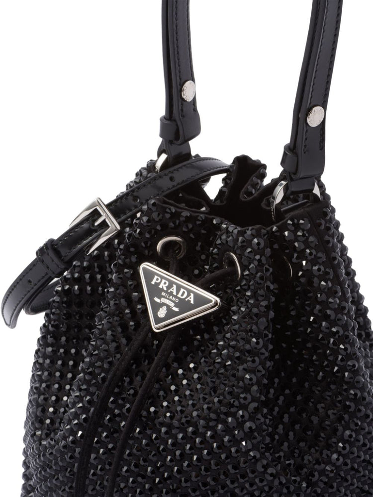 PRADA mini crystal-embellished satin bucket bag