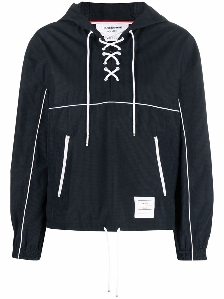 THOM BROWNE logo-patch hooded lace-up anorak