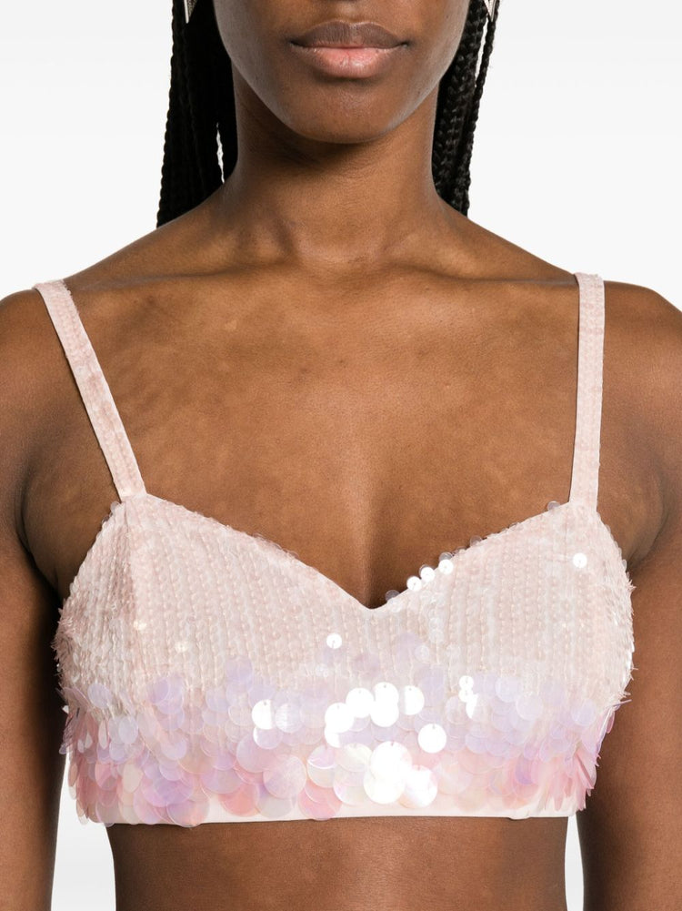 iridescent sequin cropped top