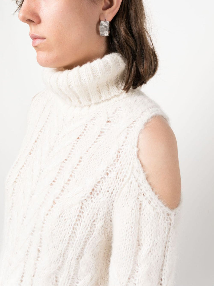 PAROSH cold-shoulder cable-knit jumper