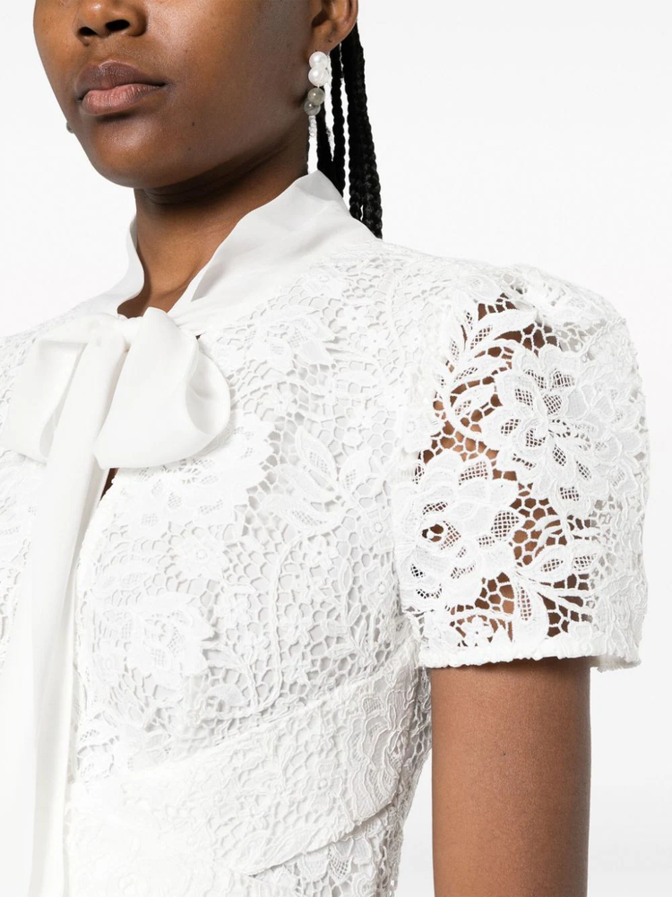 crossover-detail laced midi dress