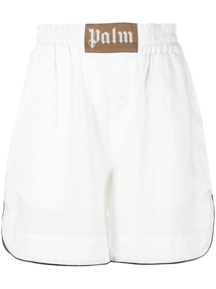 PALM ANGELS logo-patch linen shorts