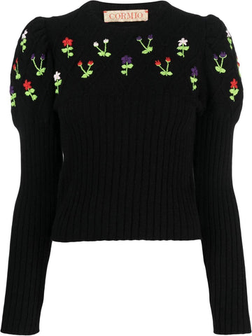CORMIO Oma floral-embroidery wool jumper